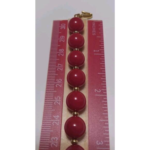 Monet Necklace Vintage Lipstick Cherry Red Beaded Goldtone Spacer Beads Signed - Picture 6 of 7